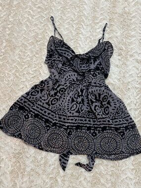 Black & grey babydoll top with gold accents